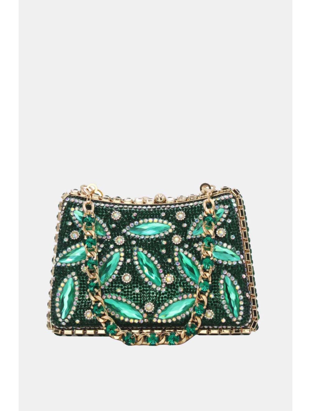 Pochette Soirée Strass avec Chainette Bandoulière 25R-3641-Vert — vue 4