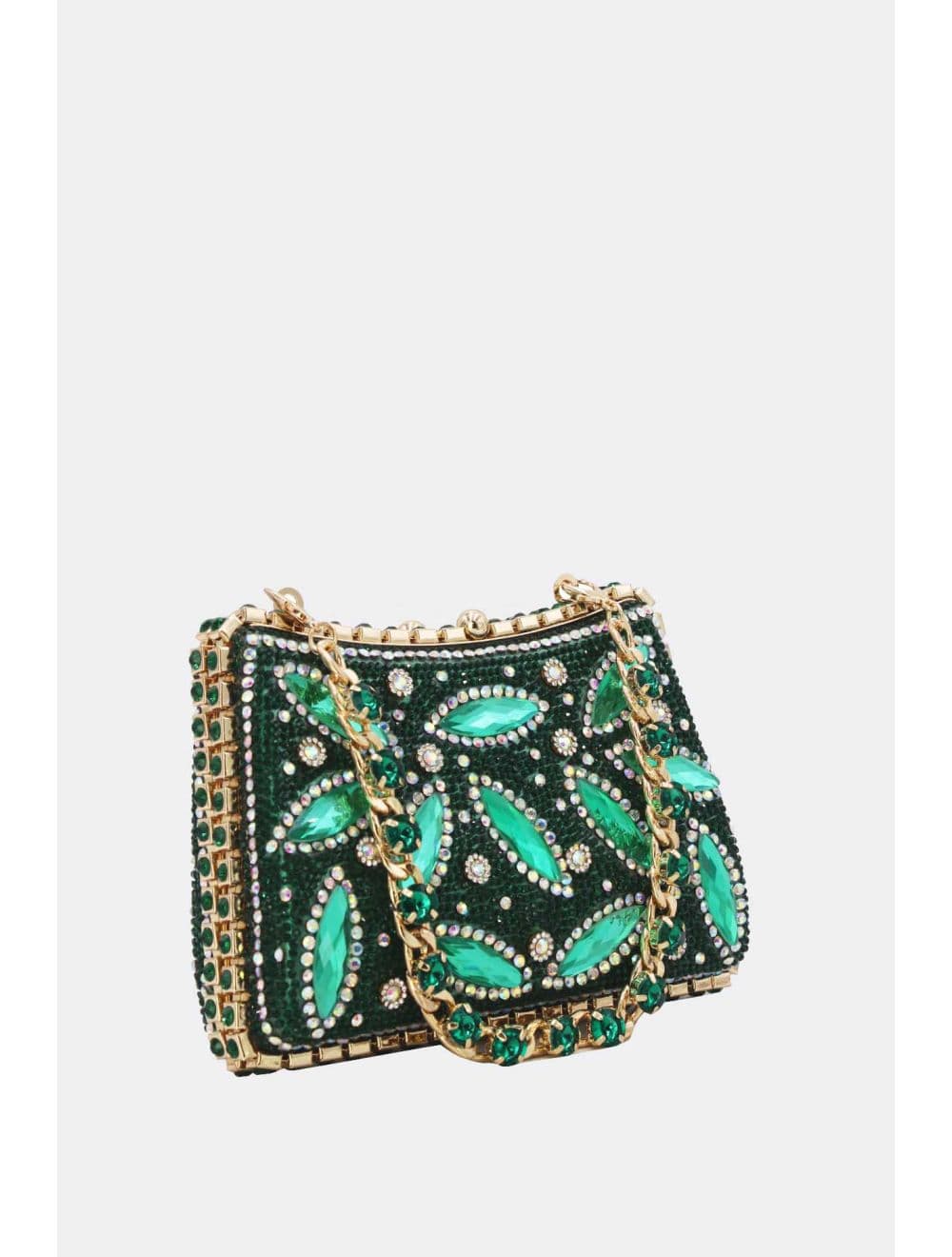 Pochette Soirée Strass avec Chainette Bandoulière 25R-3641-Vert — vue 5