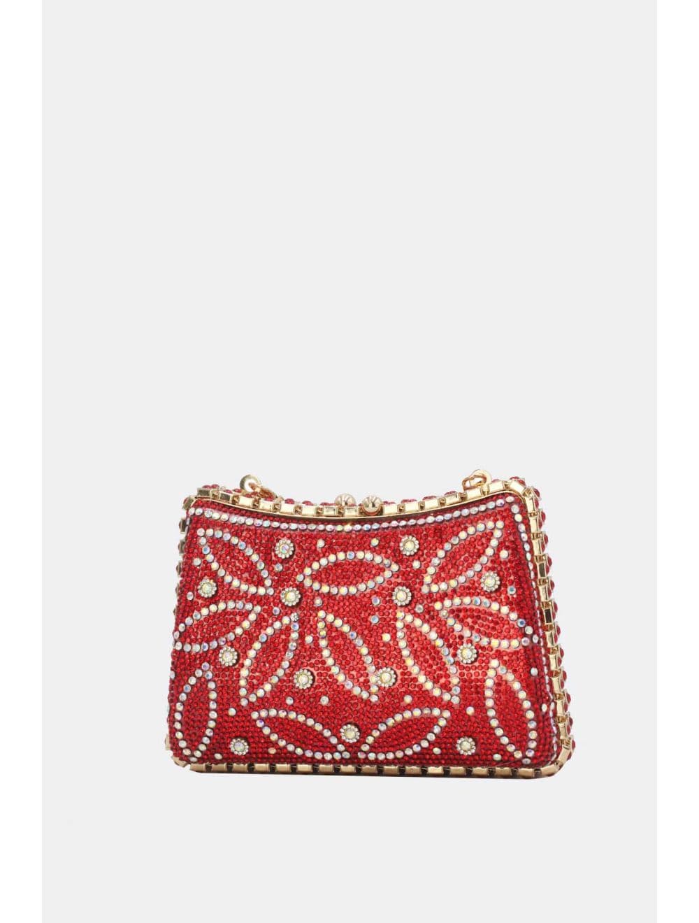 Pochette Soirée Strass avec Chainette Bandoulière 25R-3641-Rouge