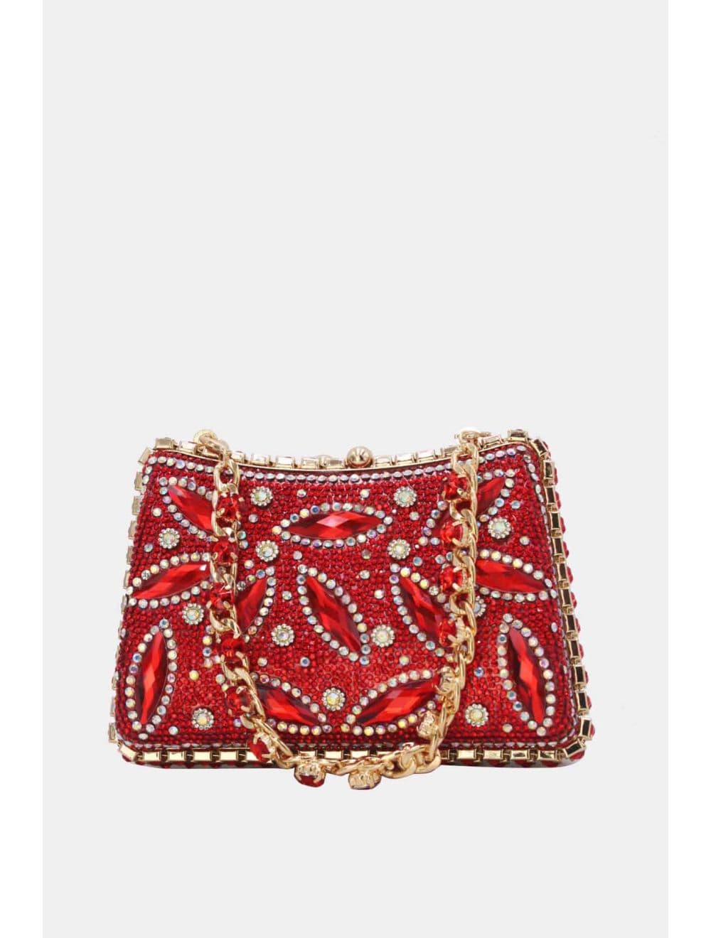 Pochette Soirée Strass avec Chainette Bandoulière 25R-3641-Rouge — vue 4