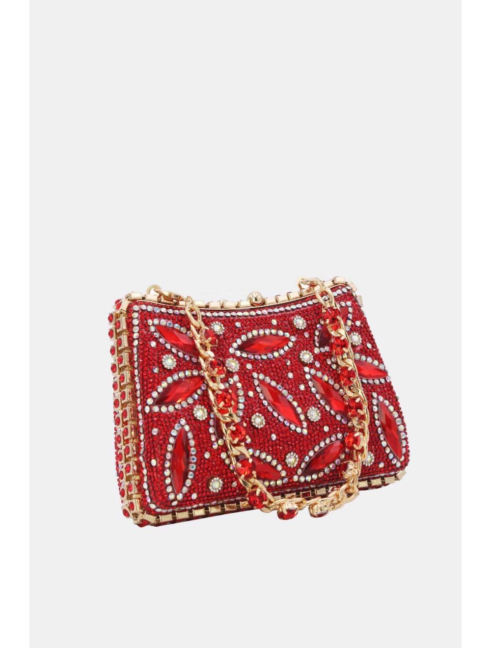 Pochette Soirée Strass avec Chainette Bandoulière 25R-3641-Rouge — vue 5