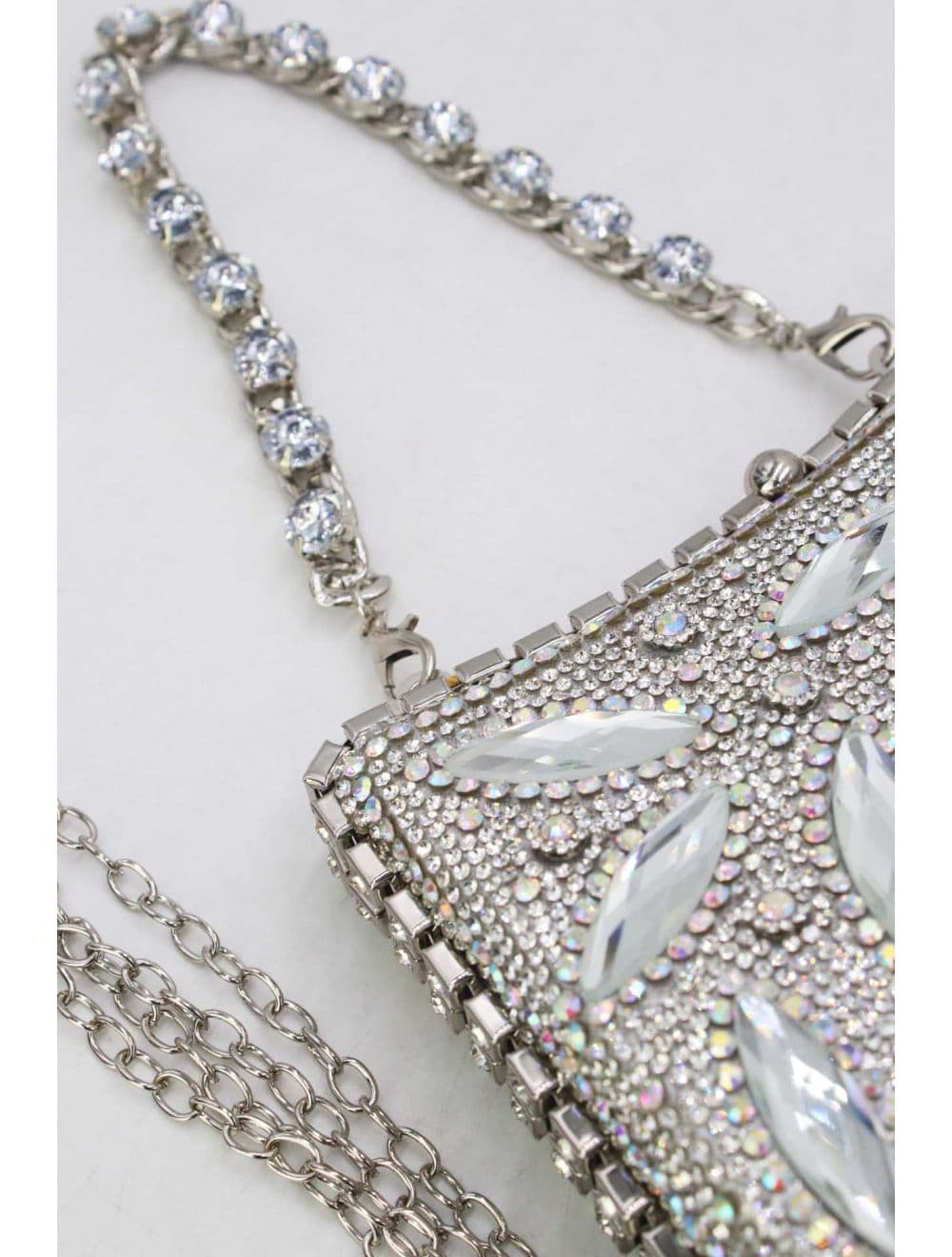 Pochette Soirée Strass avec Chainette Bandoulière 25R-3641-Argenté — vue 3