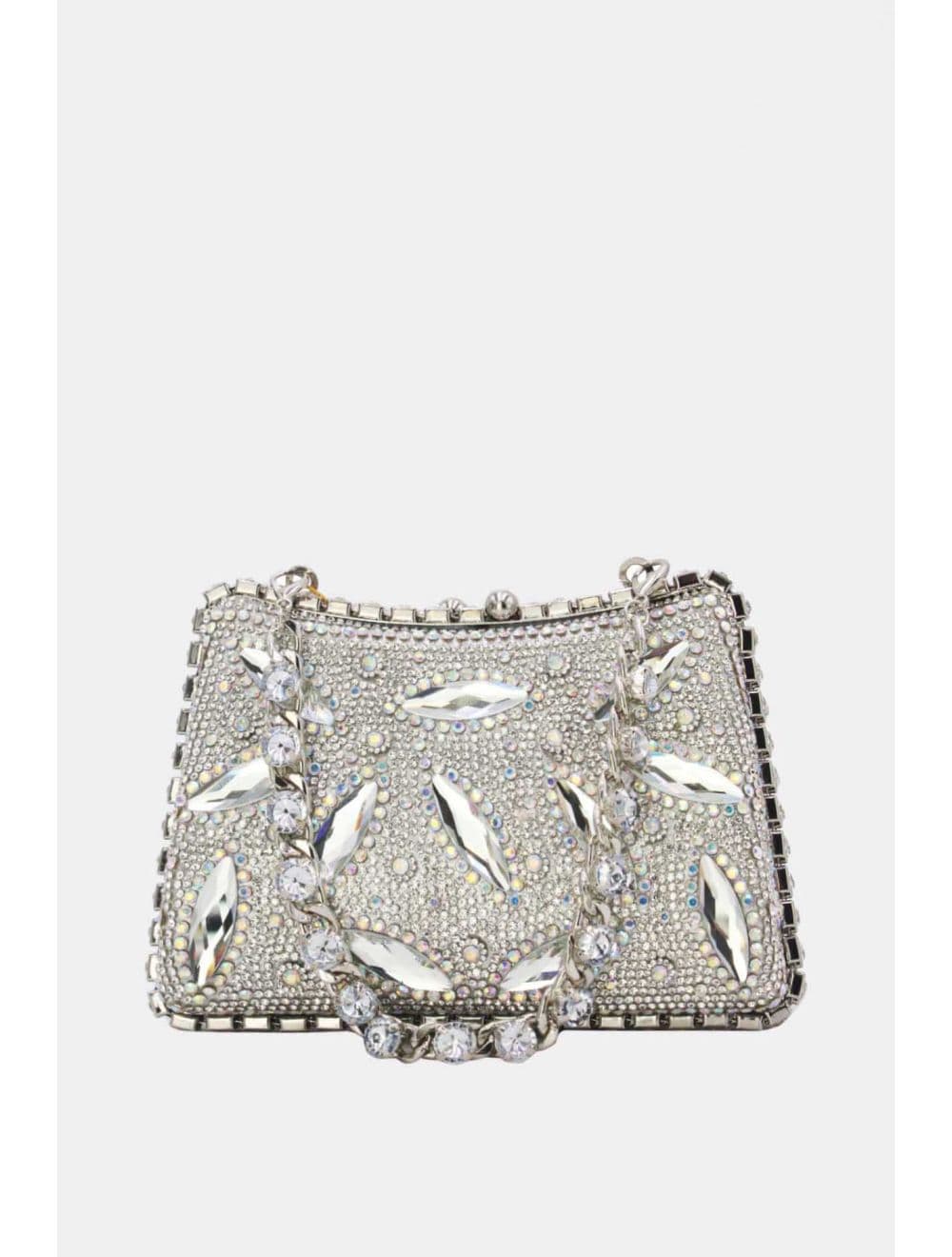 Pochette Soirée Strass avec Chainette Bandoulière 25R-3641-Argenté — vue 4