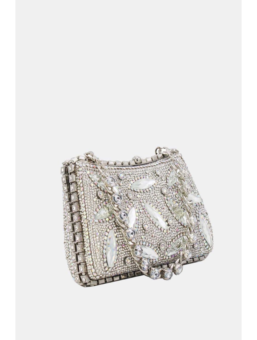 Pochette Soirée Strass avec Chainette Bandoulière 25R-3641-Argenté — vue 5