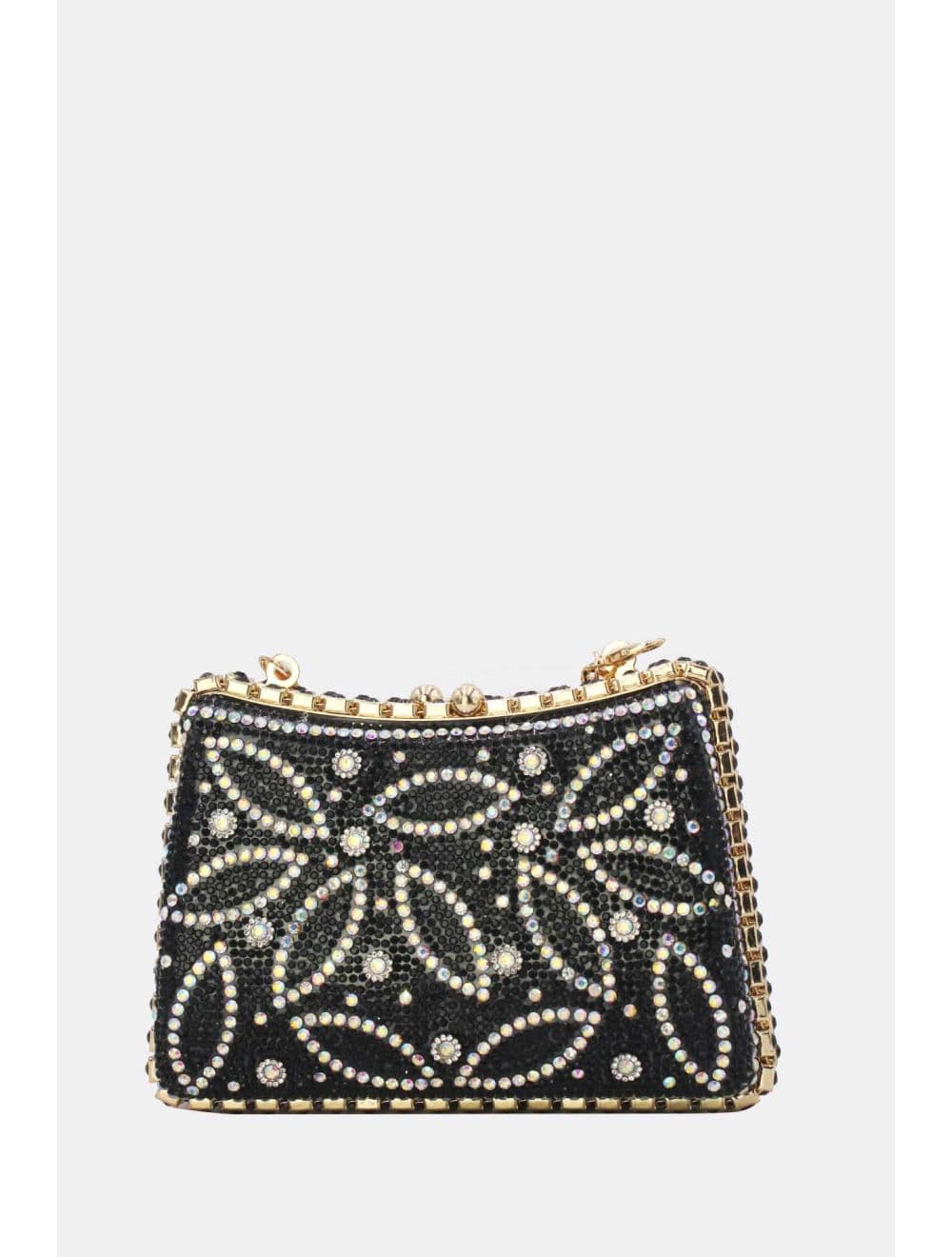Pochette Soirée Strass avec Chainette Bandoulière 25R-3641-Noir