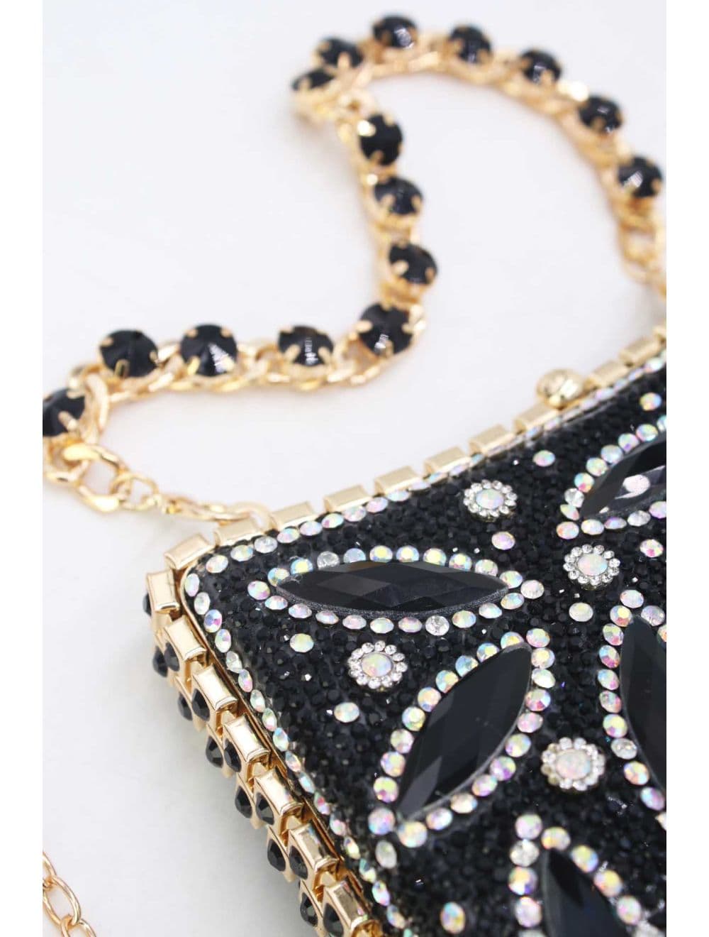 Pochette Soirée Strass avec Chainette Bandoulière 25R-3641-Noir — vue 3