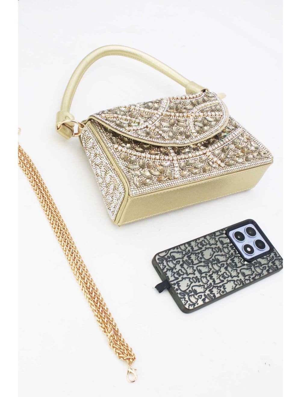 Sac à Main Soirée Strass 25P-6142-Plain Gold — vue 3