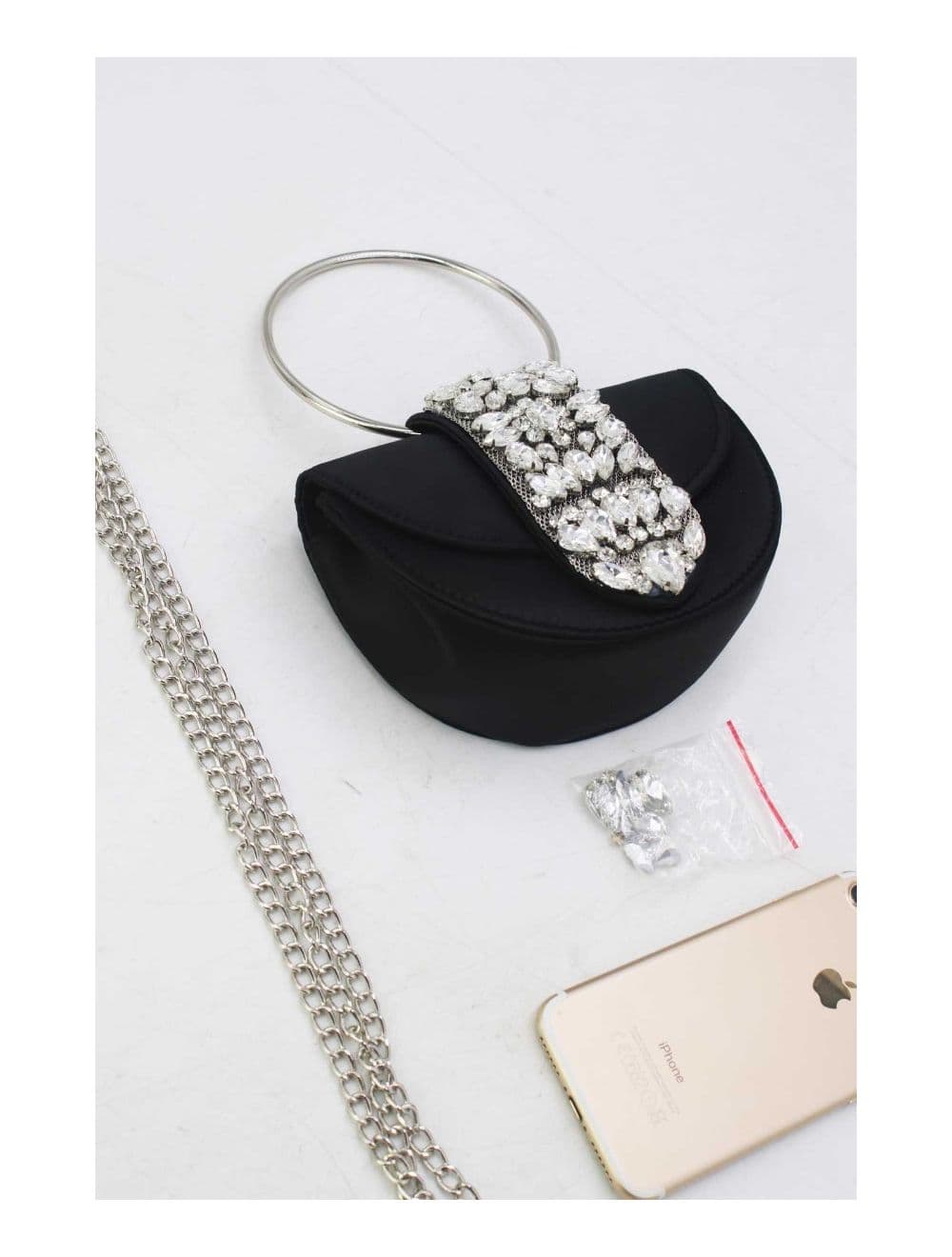 Sac Soirée à Languette Diamants 24P-5929-Noir — vue 4