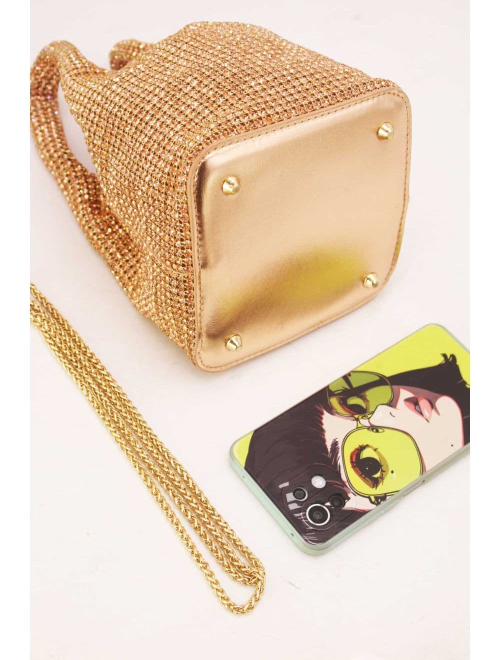 Sac À Main Seau Diamant Strass Pour Femmes-22P-5605-Champagne