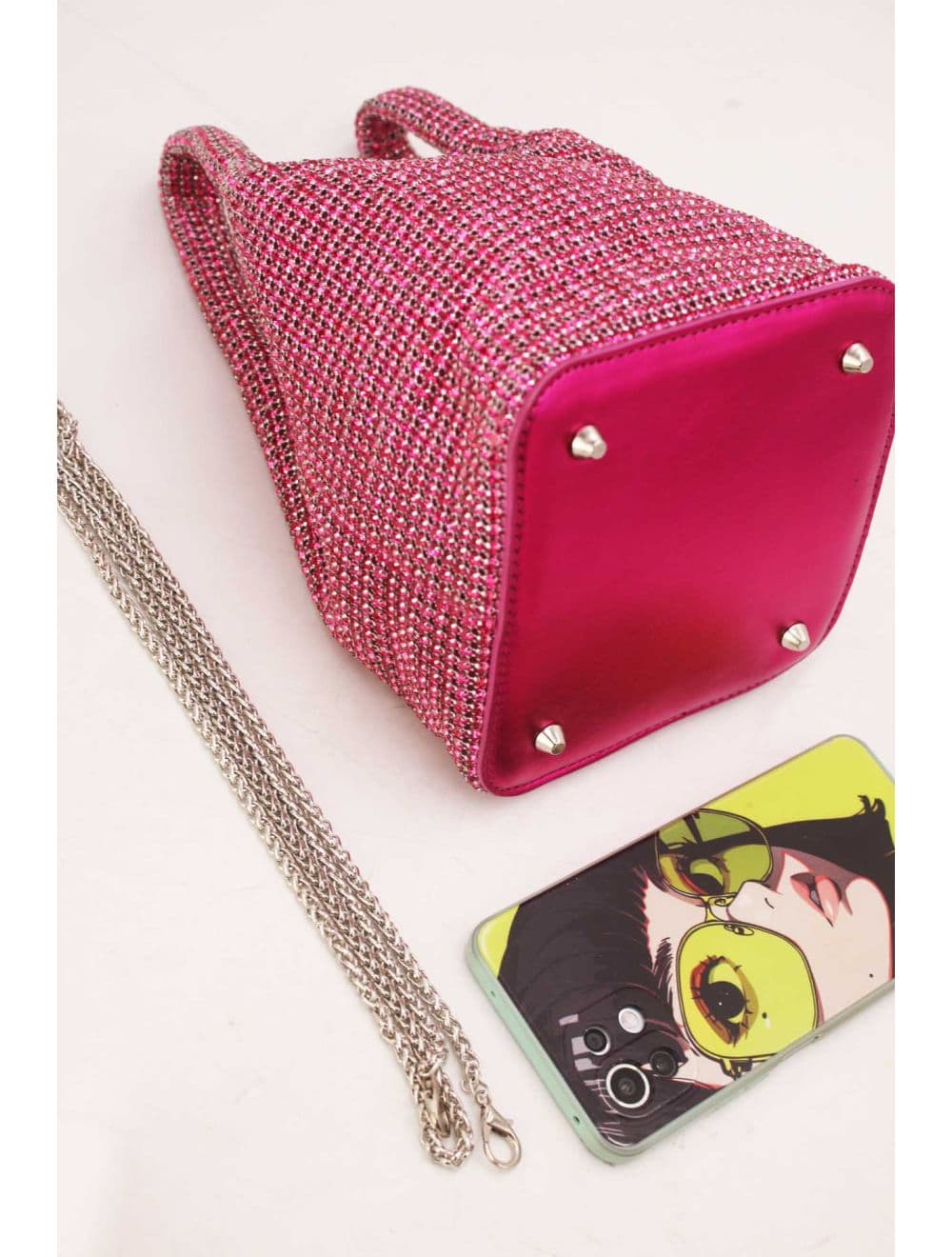 Sac À Main Seau Diamant Strass Pour Femmes-22P-5605-Fushia