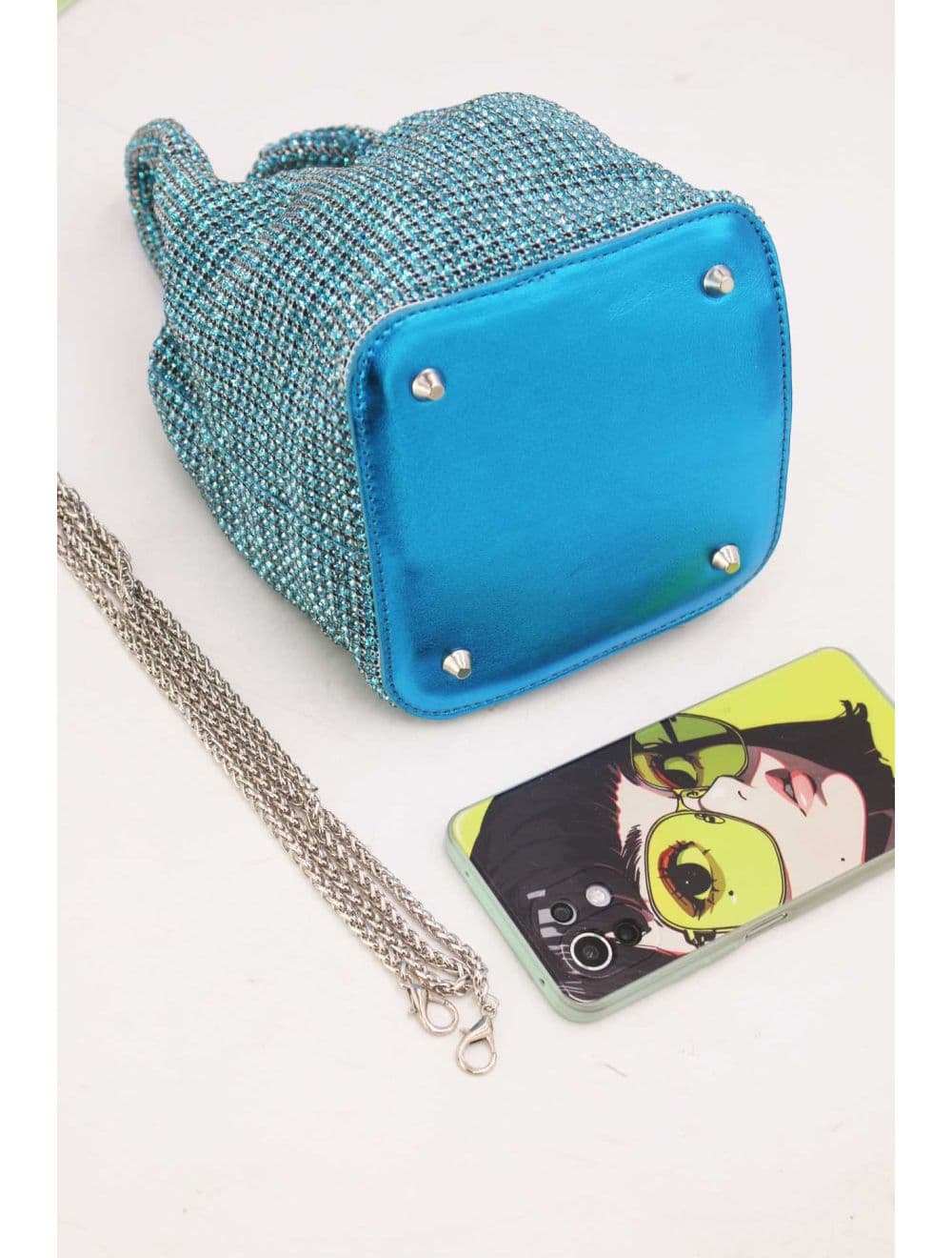 Sac À Main Seau Diamant Strass Pour Femmes-22P-5605-Bleuciel
