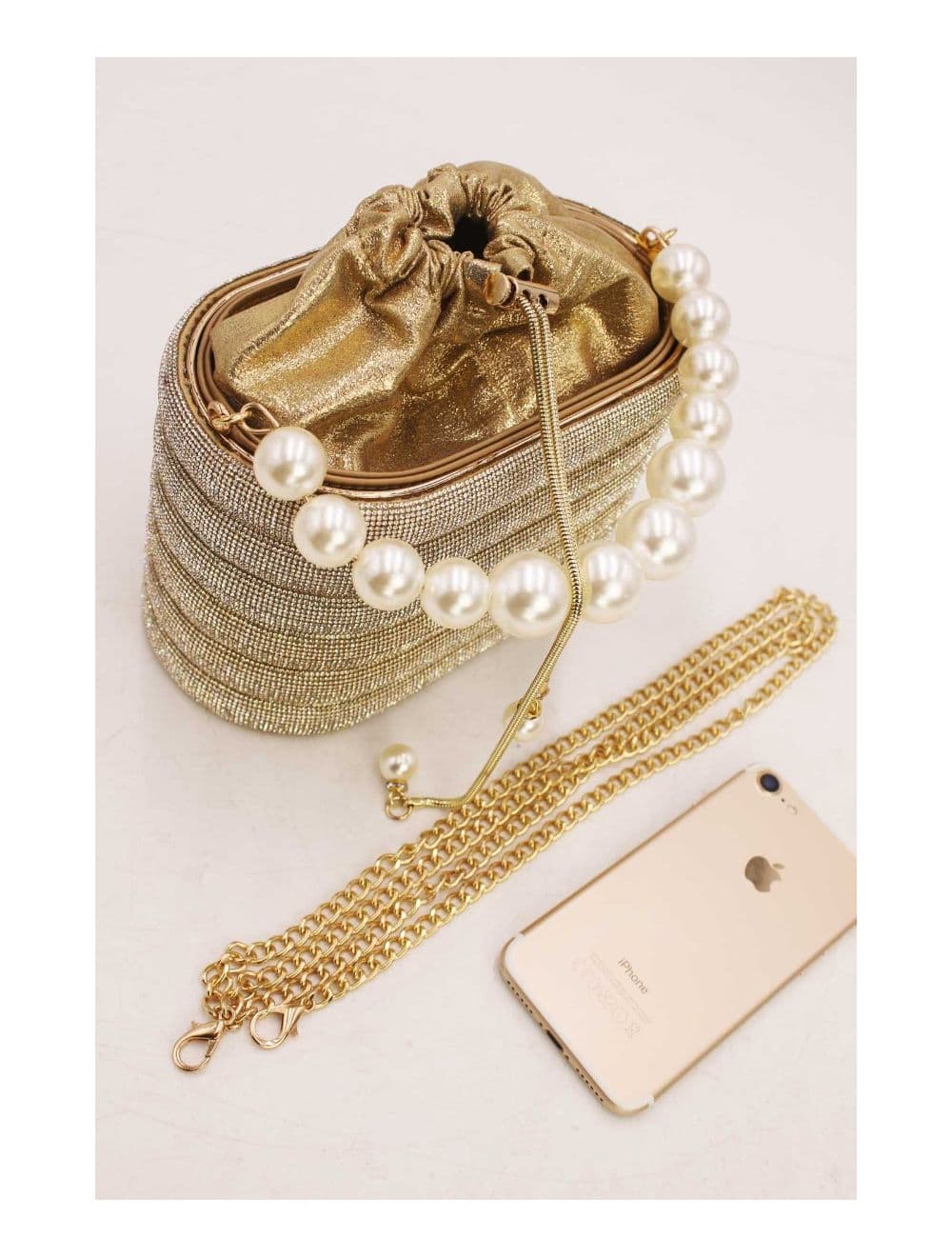 Petit Sac Seau Soirée Avec Strasse à  Anse Perles-23P-5761-Gold