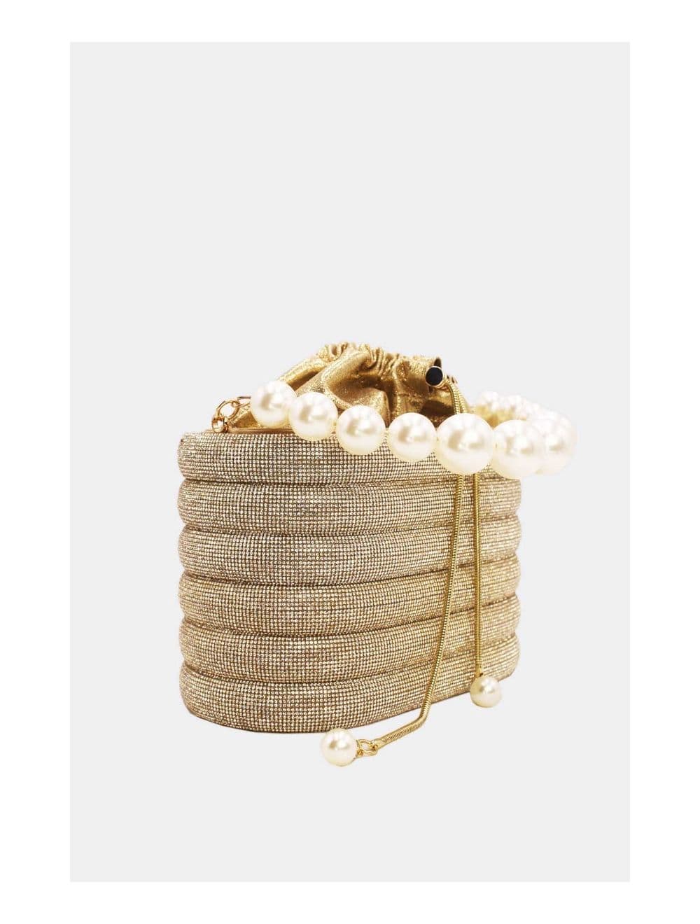 Petit Sac Seau Soirée Avec Strasse à  Anse Perles-23P-5761-Gold — vue 3
