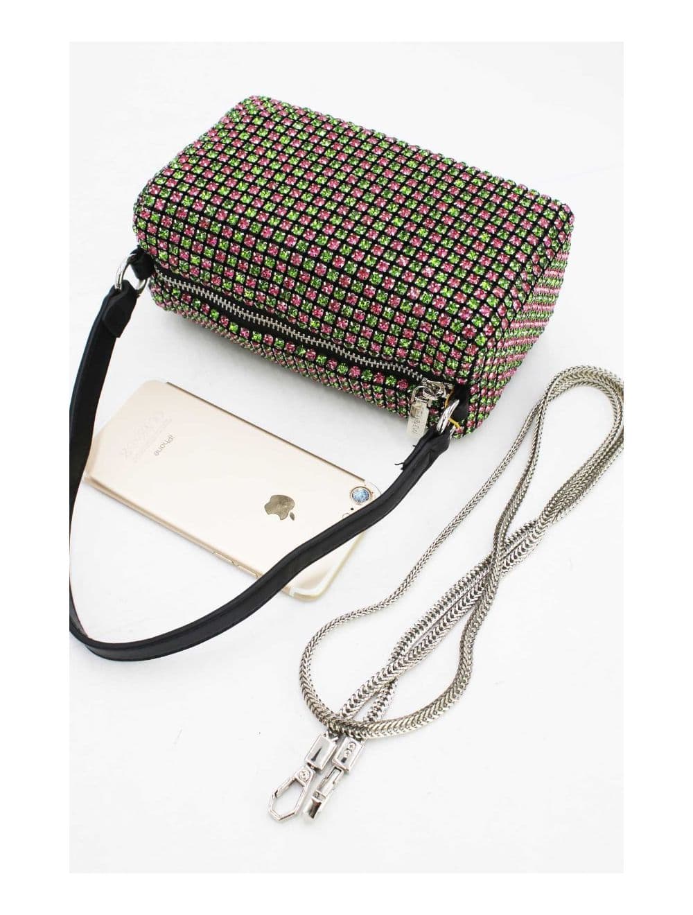 Sac Soirée à Strass -22P-5385-Pink/Green — vue 4