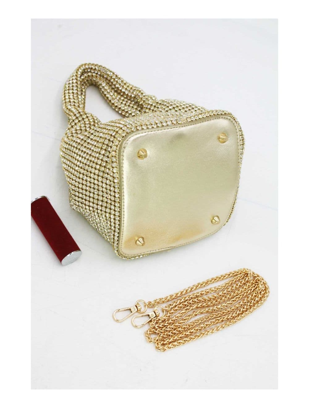 Sac À Main Seau Diamant Strass Pour Femmes-22P-5605-Doré — vue 4