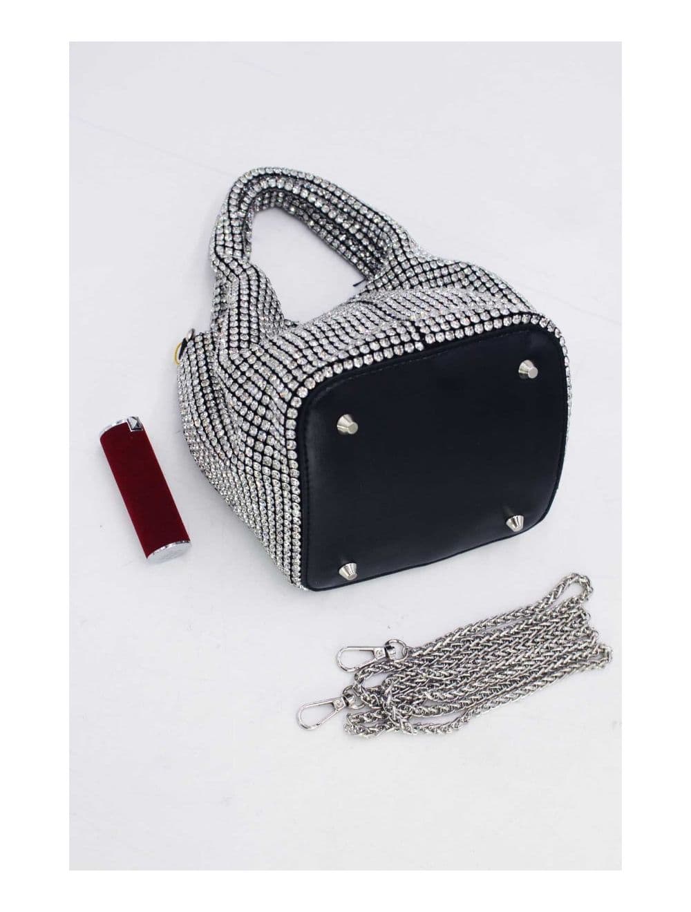 Sac À Main Seau Diamant Strass Pour Femmes-22P-5605-Noir — vue 4