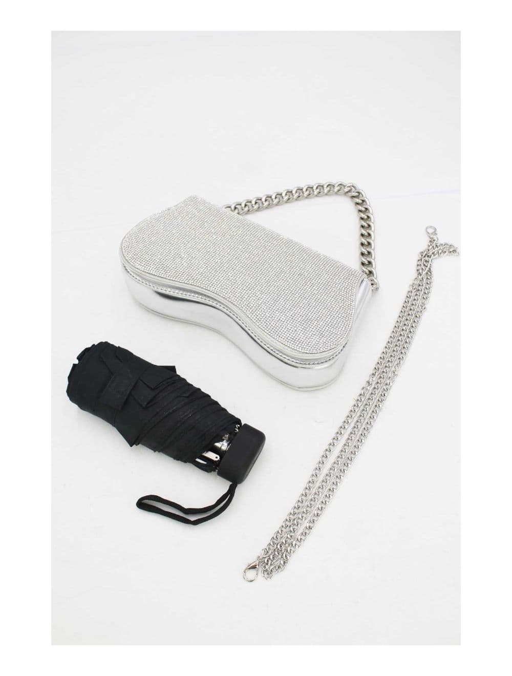Sac Soirée ou Mariage Strass Avec Chaîne 22P-5653-Silver