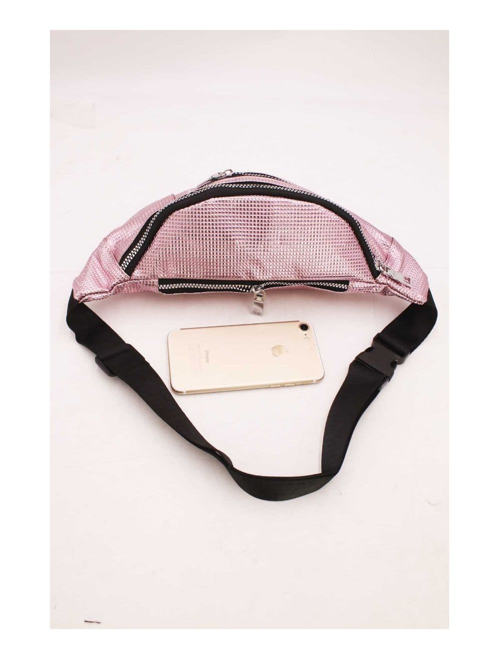 Sac Banane Femme Effet Brillant Quadrillé -23MB-3081-Pink