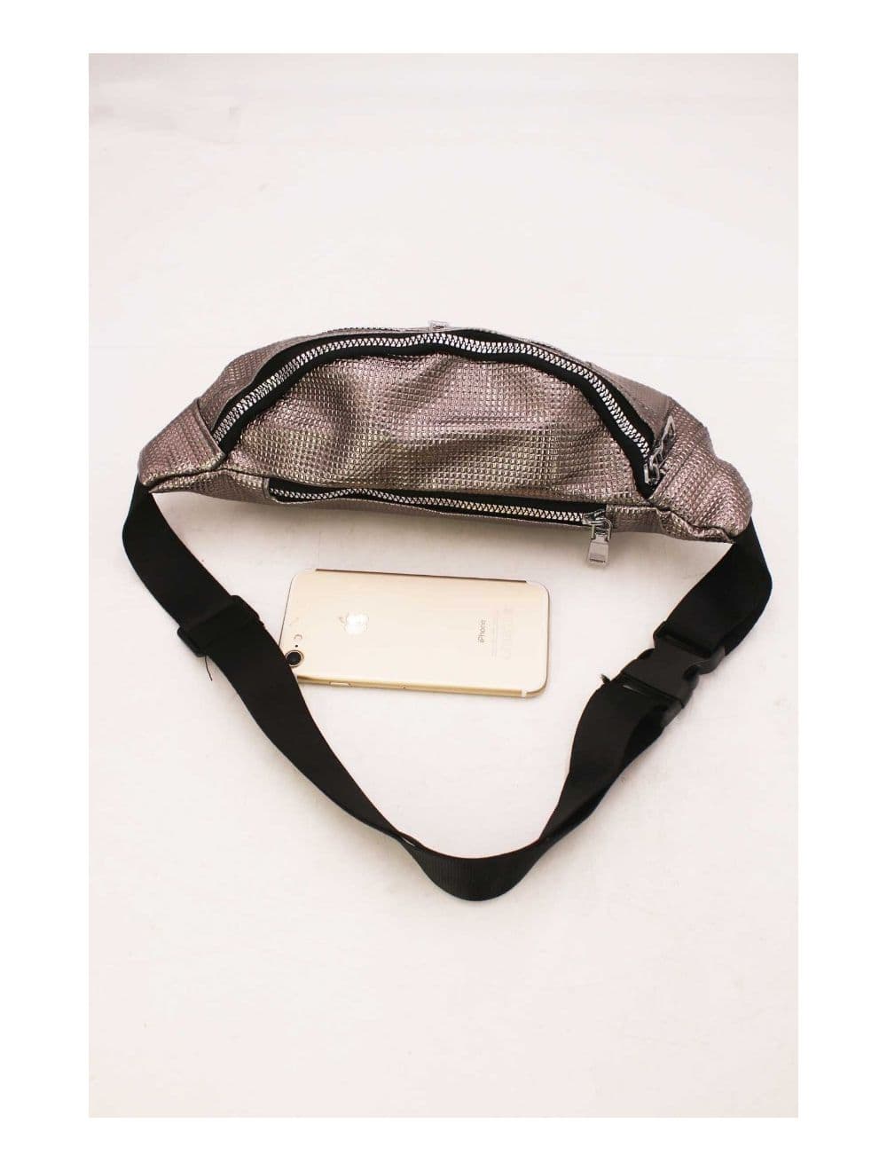 Sac Banane Femme Effet Brillant Quadrillé -23MB-3081-Argent