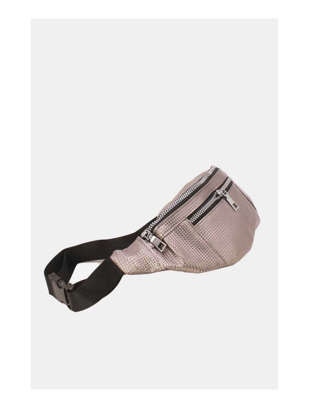 Sac Banane Femme Effet Brillant Quadrillé -23MB-3081-Argent — vue 3