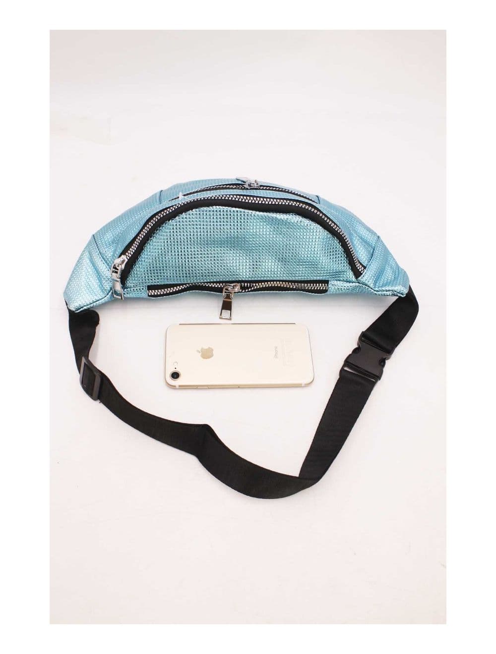 Sac Banane Femme Effet Brillant Quadrillé -23MB-3081-Bleu