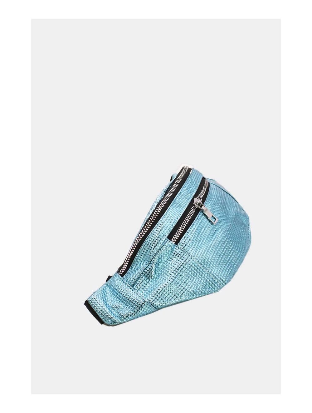 Sac Banane Femme Effet Brillant Quadrillé -23MB-3081-Bleu — vue 3
