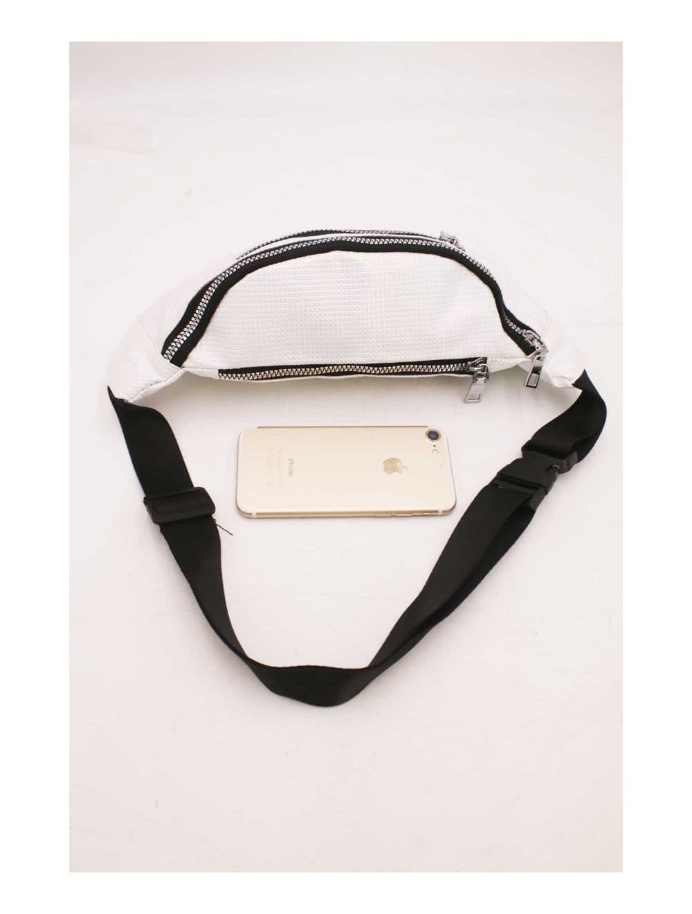 Sac Banane Femme Effet Brillant Quadrillé -23MB-3081-Blanc