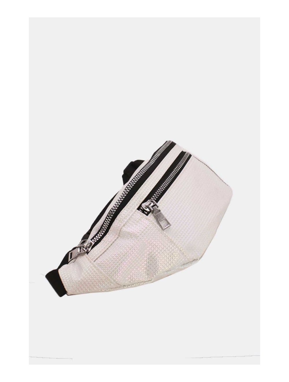 Sac Banane Femme Effet Brillant Quadrillé -23MB-3081-Blanc — vue 3