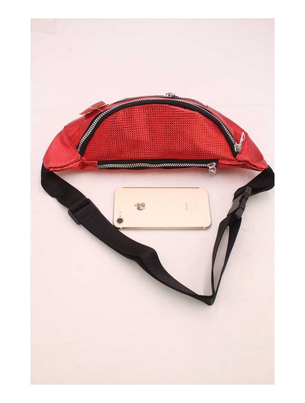 Sac Banane Femme Effet Brillant Quadrillé -23MB-3081-Rouge