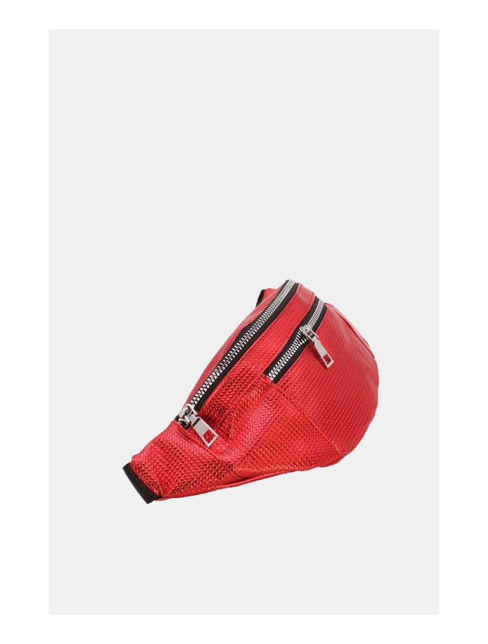 Sac Banane Femme Effet Brillant Quadrillé -23MB-3081-Rouge — vue 3