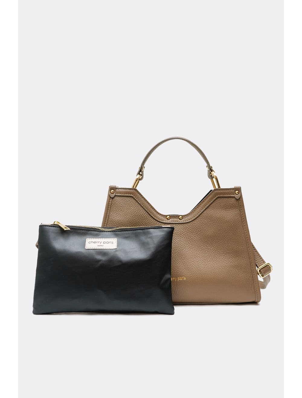 Sac à Main En Cuir Vachette Grainée Avec Pochette Amovible 4174 SABRINE-Taupe — vue 4