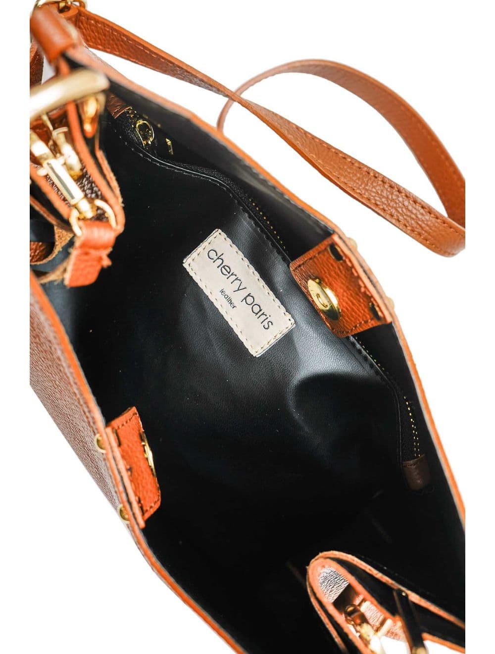 Sac à Main En Cuir Vachette Grainée Avec Pochette Amovible 4174 SABRINE-Cognac