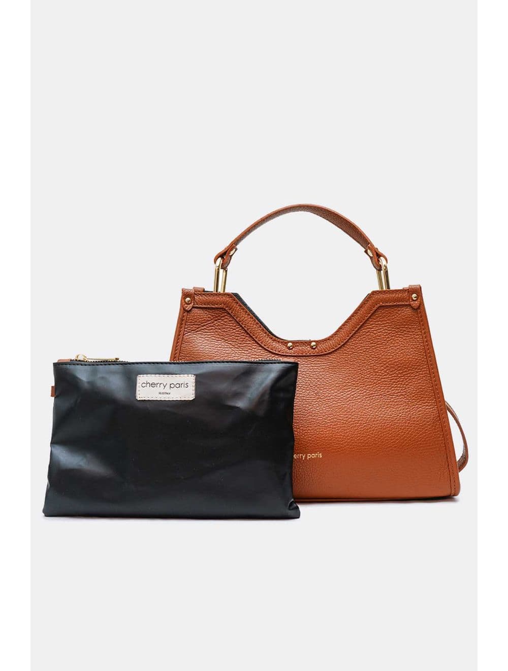 Sac à Main En Cuir Vachette Grainée Avec Pochette Amovible 4174 SABRINE-Cognac — vue 6