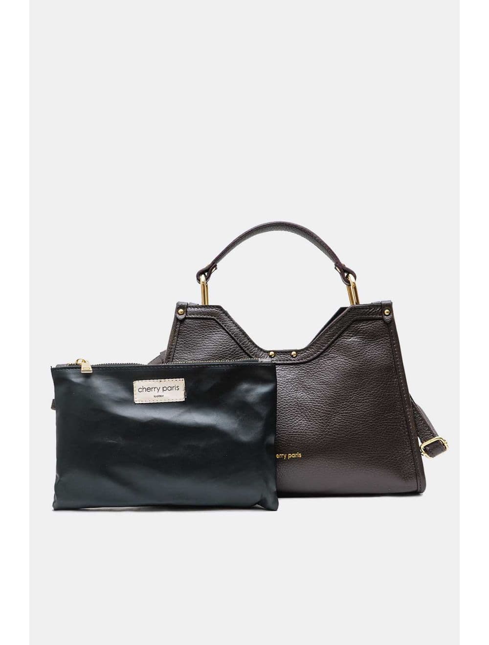 Sac à Main En Cuir Vachette Grainée Avec Pochette Amovible 4174 SABRINE-Chocolat — vue 5