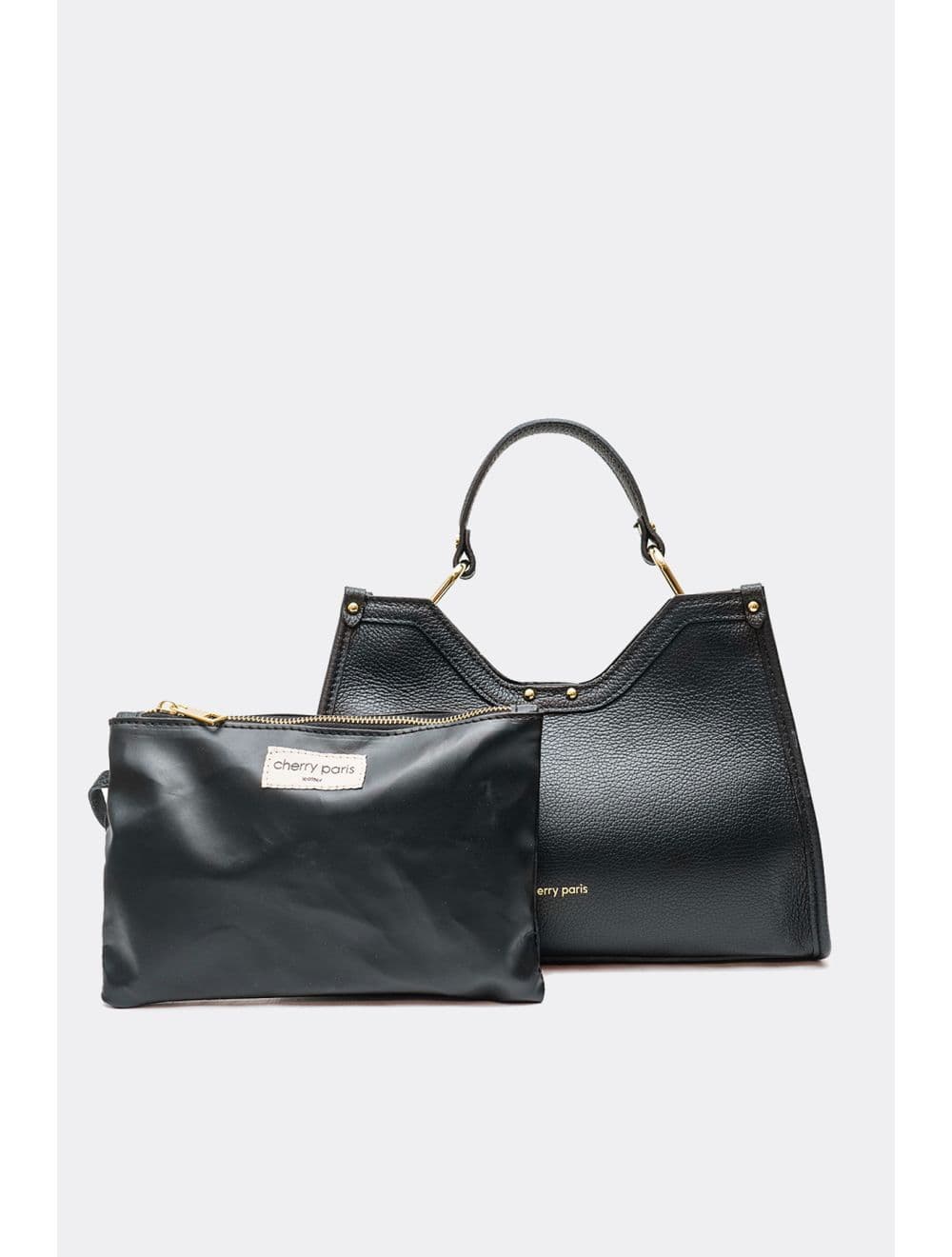 Sac à Main En Cuir Vachette Grainée Avec Pochette Amovible 4174 SABRINE-Noir — vue 5
