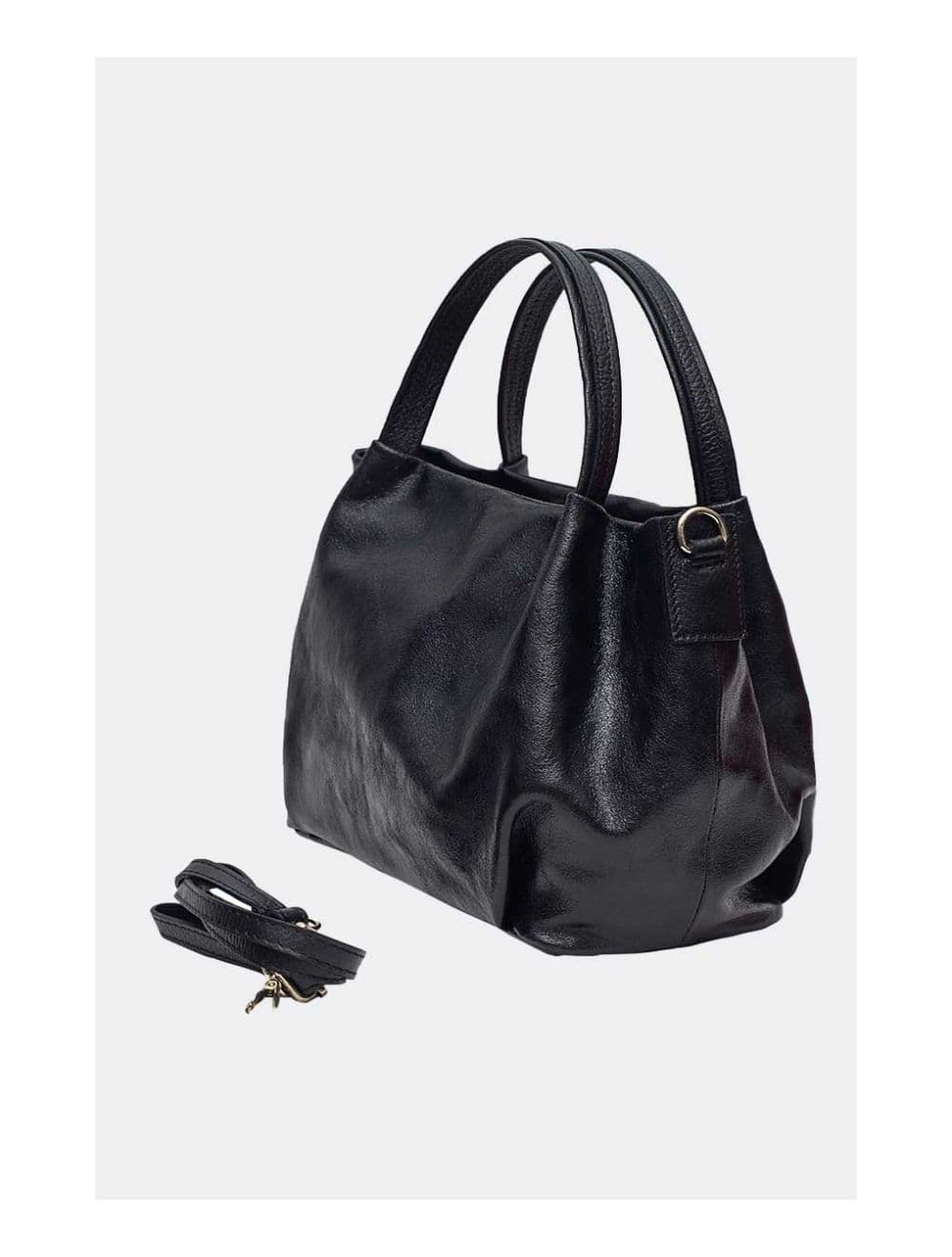 Sac Porté Main en Croûte de Cuir de Vachette Métallisé CLELIA METAL 4060-Black — vue 3
