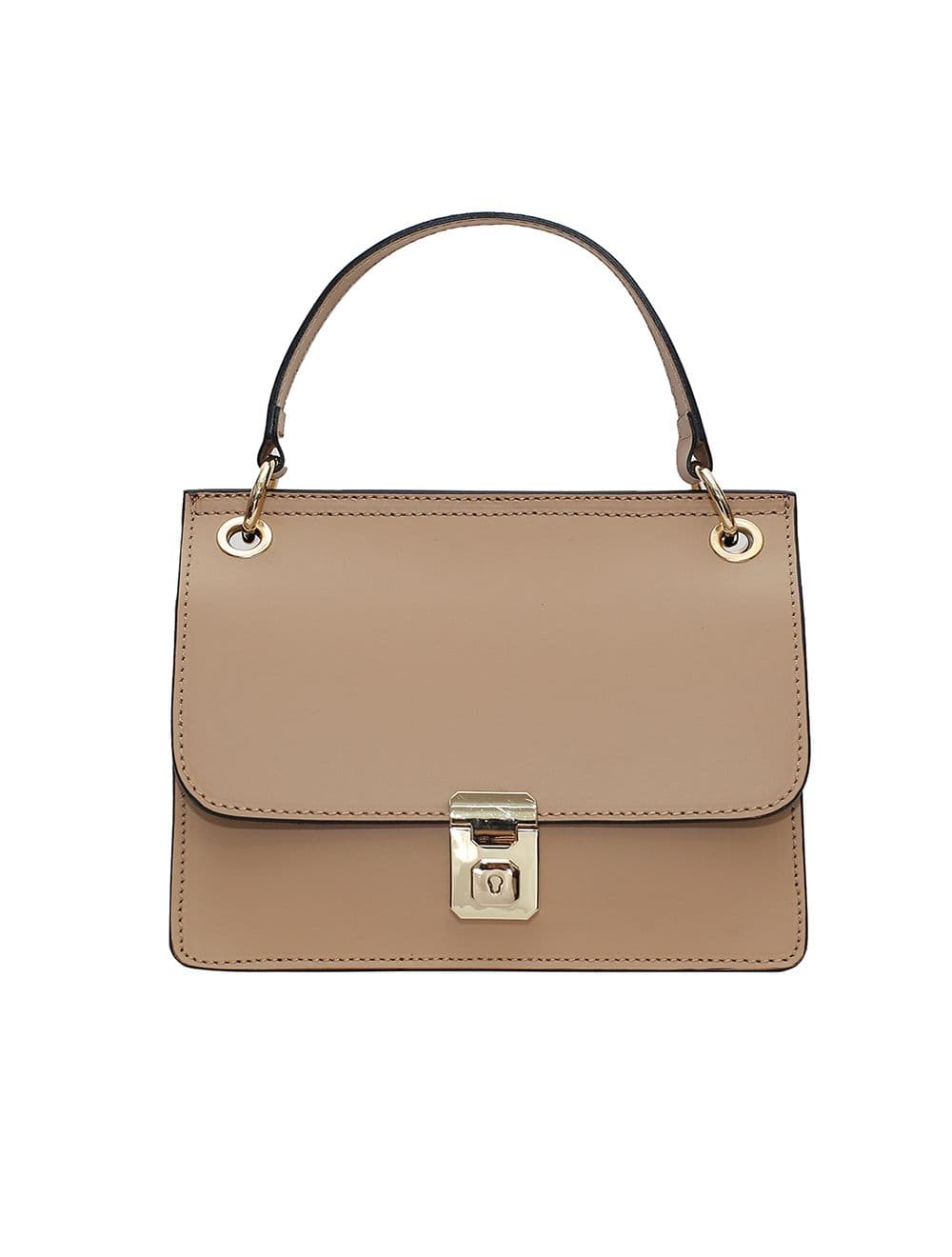 Sac porté main en croûte de cuir de vachette lisse RITA-4008-Sable