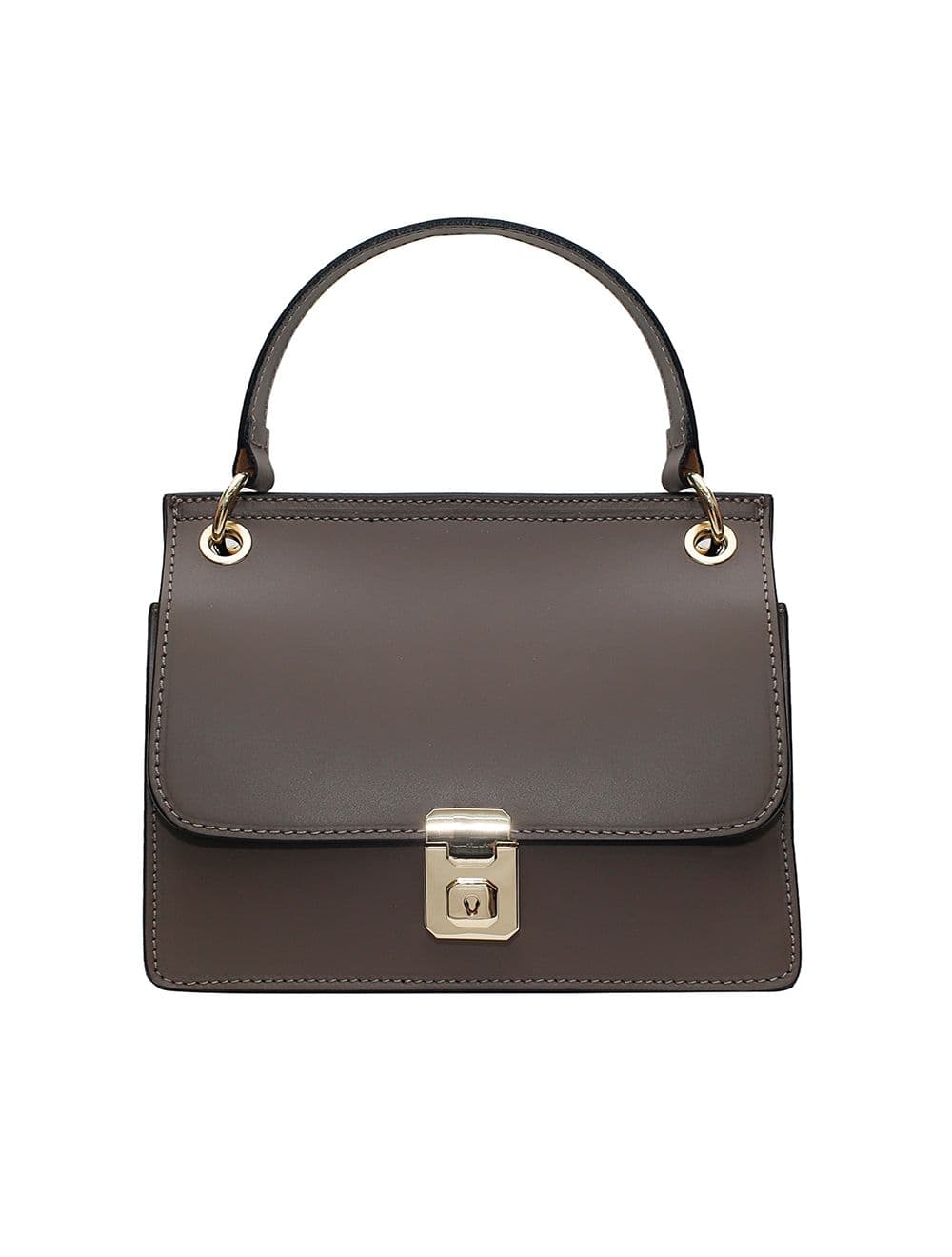 Sac porté main en croûte de cuir de vachette lisse RITA-4008-Taupe Fonce