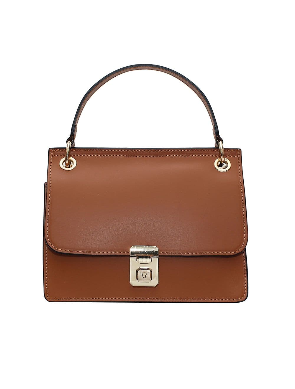Sac porté main en croûte de cuir de vachette lisse RITA-4008-Camel