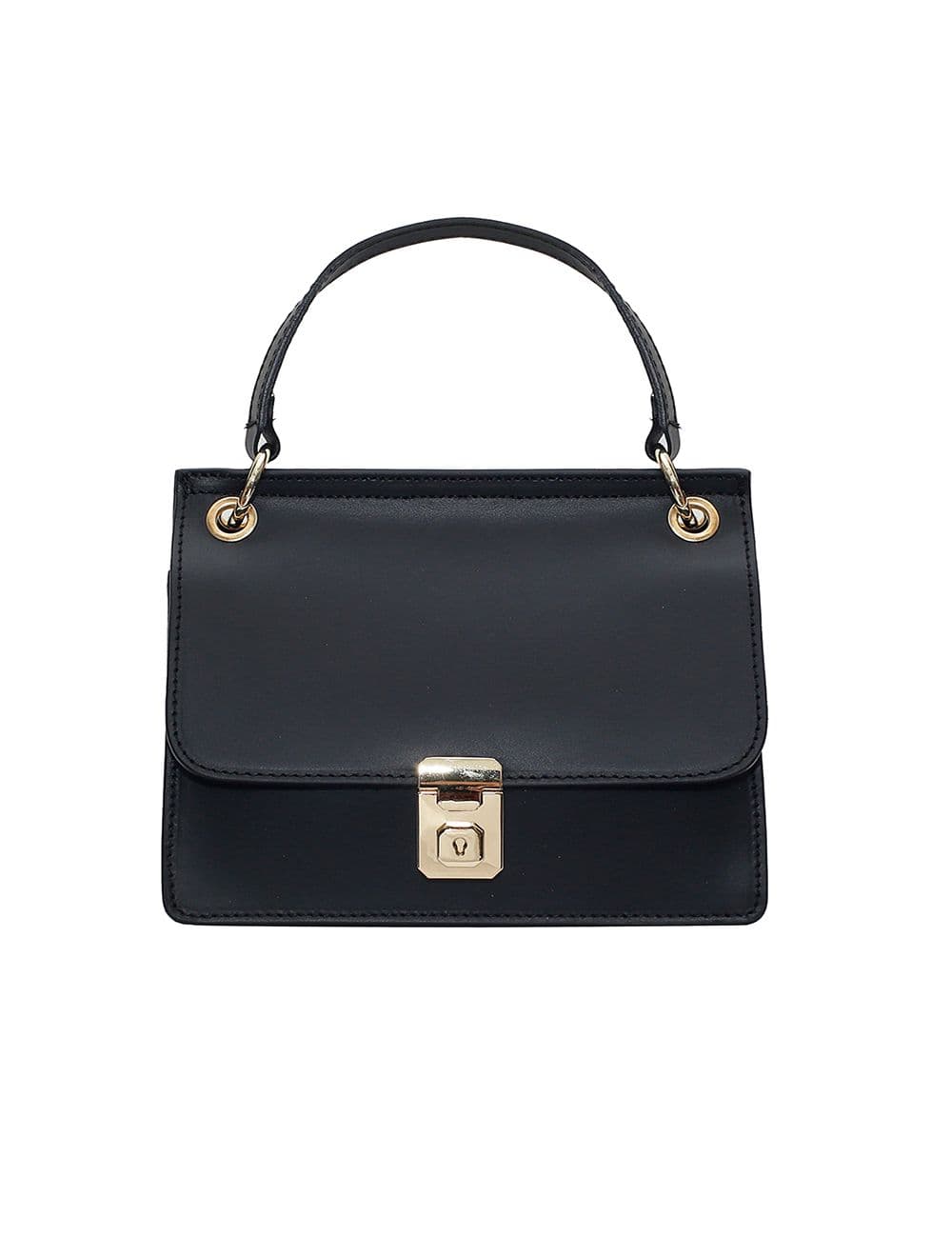 Sac porté main en croûte de cuir de vachette lisse RITA-4008-Noir