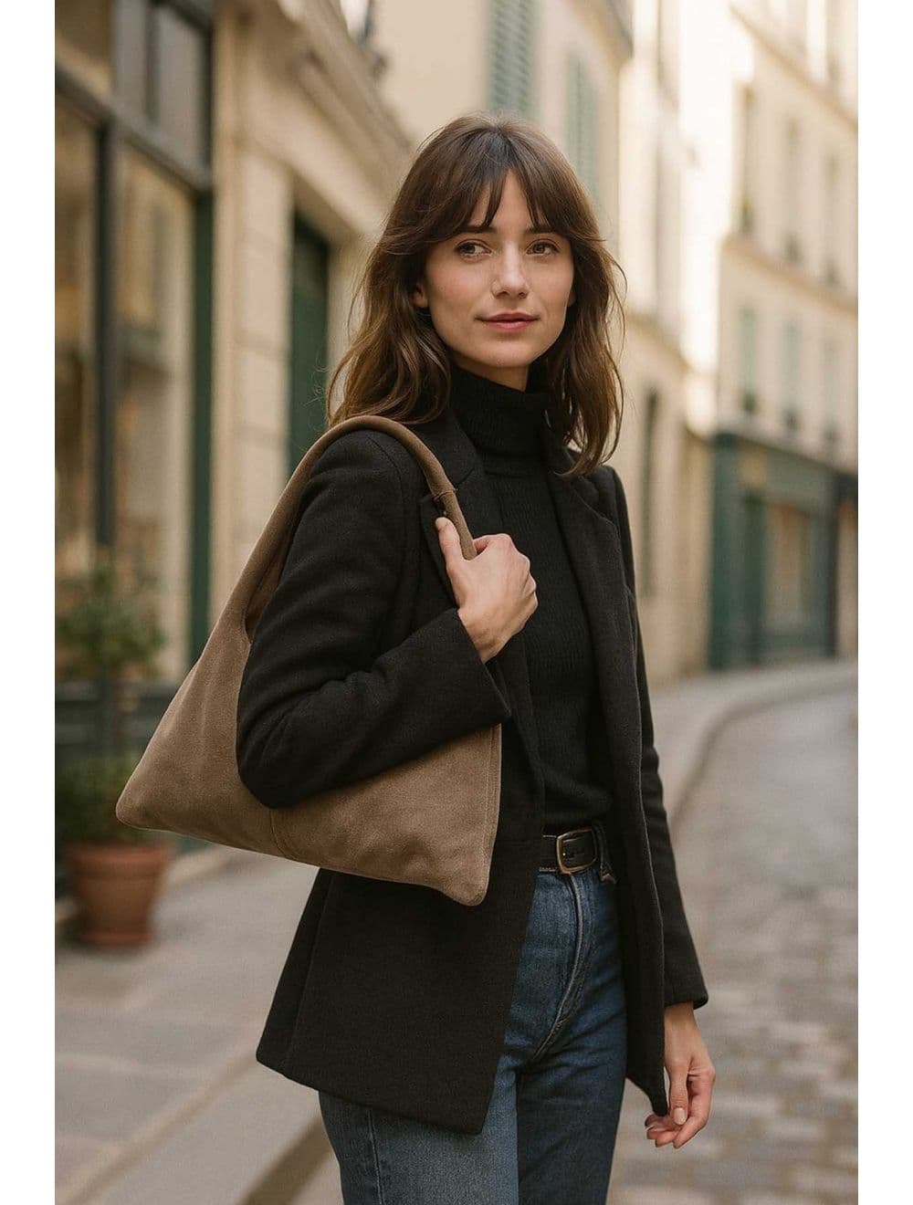 Sac Porté Épaule En Croûte Cuir Vachette 4215 MALORIE SUÈDE-Taupe — vue 4