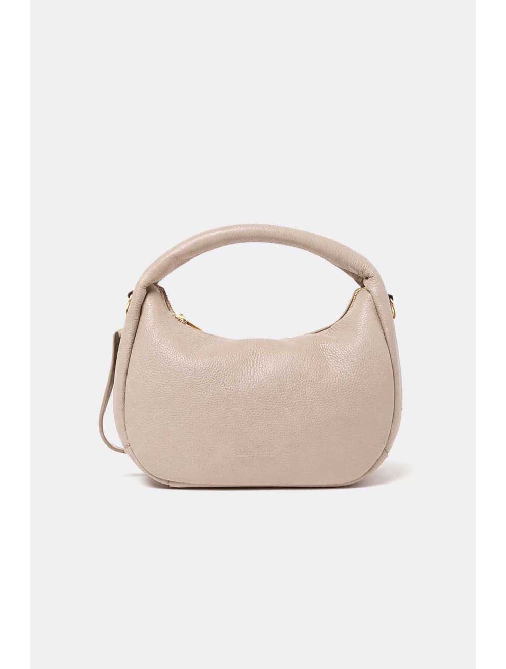 Sac Porté Main Demi Lune En Croûte Cuir Vachette Grainée 4195 LAURÈNE-Beige