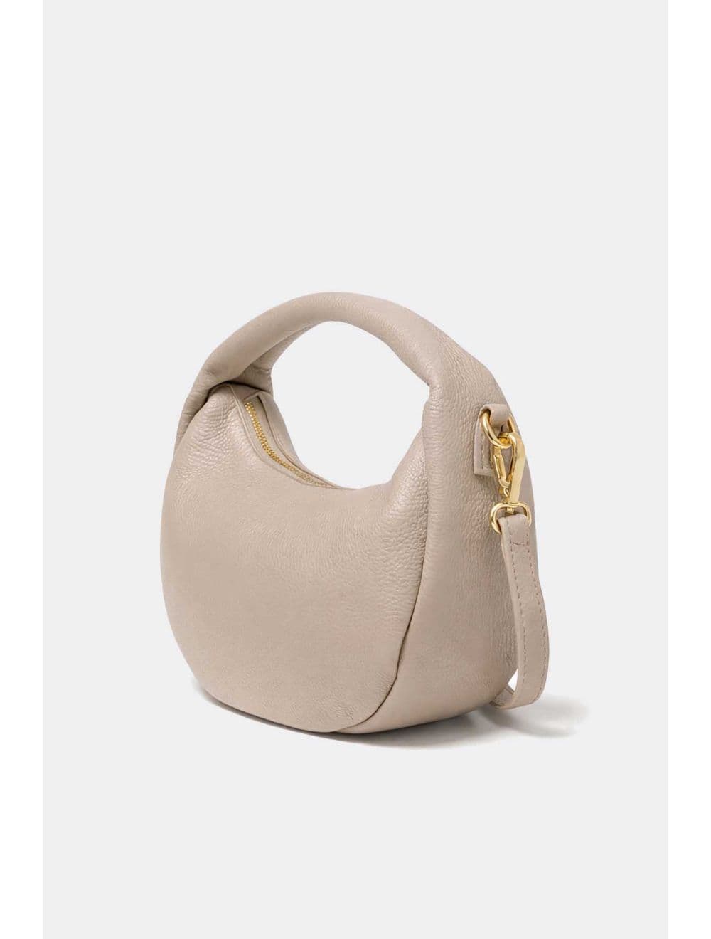 Sac Porté Main Demi Lune En Croûte Cuir Vachette Grainée 4195 LAURÈNE-Beige — vue 2