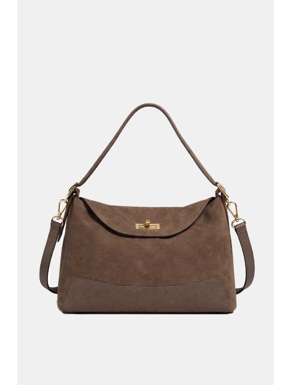 Sac Porté Épaule En Croûte Cuir Vachette Suède Et Grainée 4211 PERLA SUÈDE-Taupe — vue 4