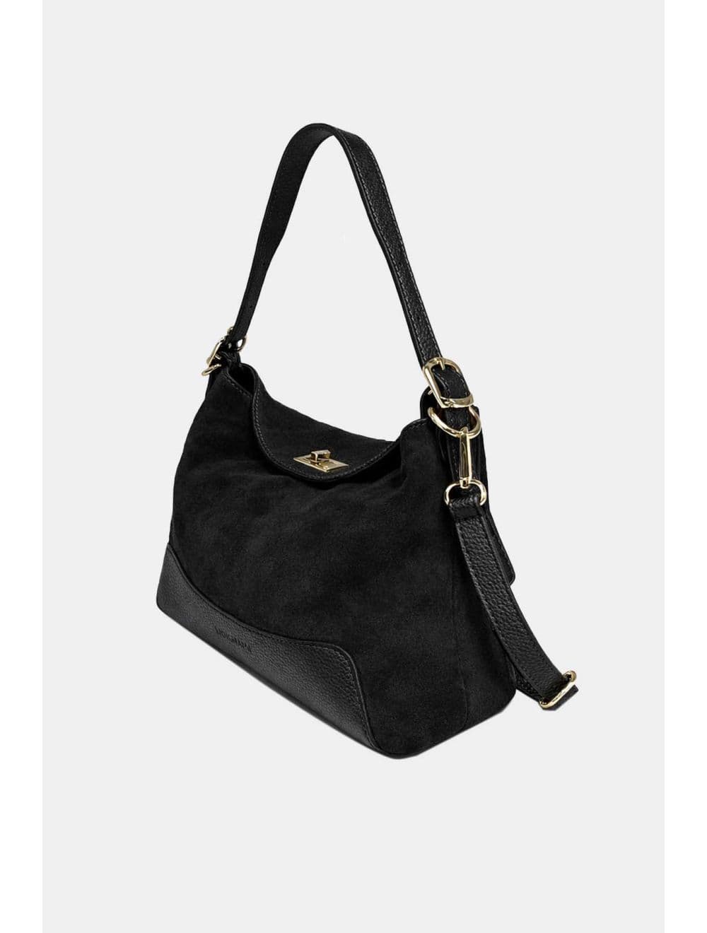 Sac Porté Épaule En Croûte Cuir Vachette Suède Et Grainée 4211 PERLA SUÈDE-Noir