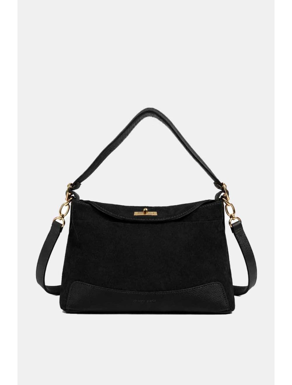 Sac Porté Épaule En Croûte Cuir Vachette Suède Et Grainée 4211 PERLA SUÈDE-Noir — vue 4