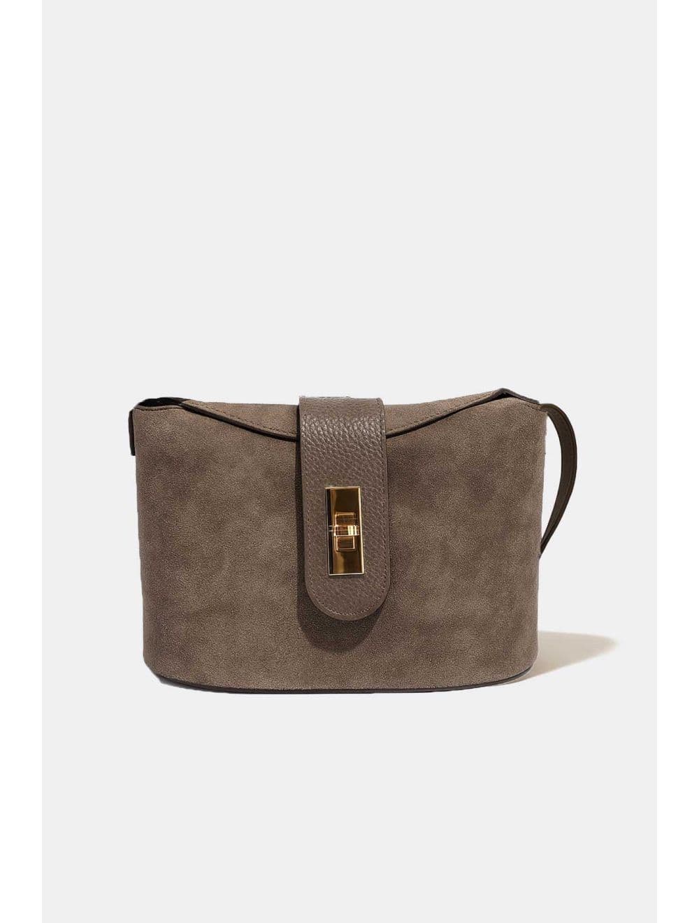 Sac Bandoulière En Croûte Cuir Vachette Suède Et Grainée 4210 PRISCA SUÈDE-Taupe
