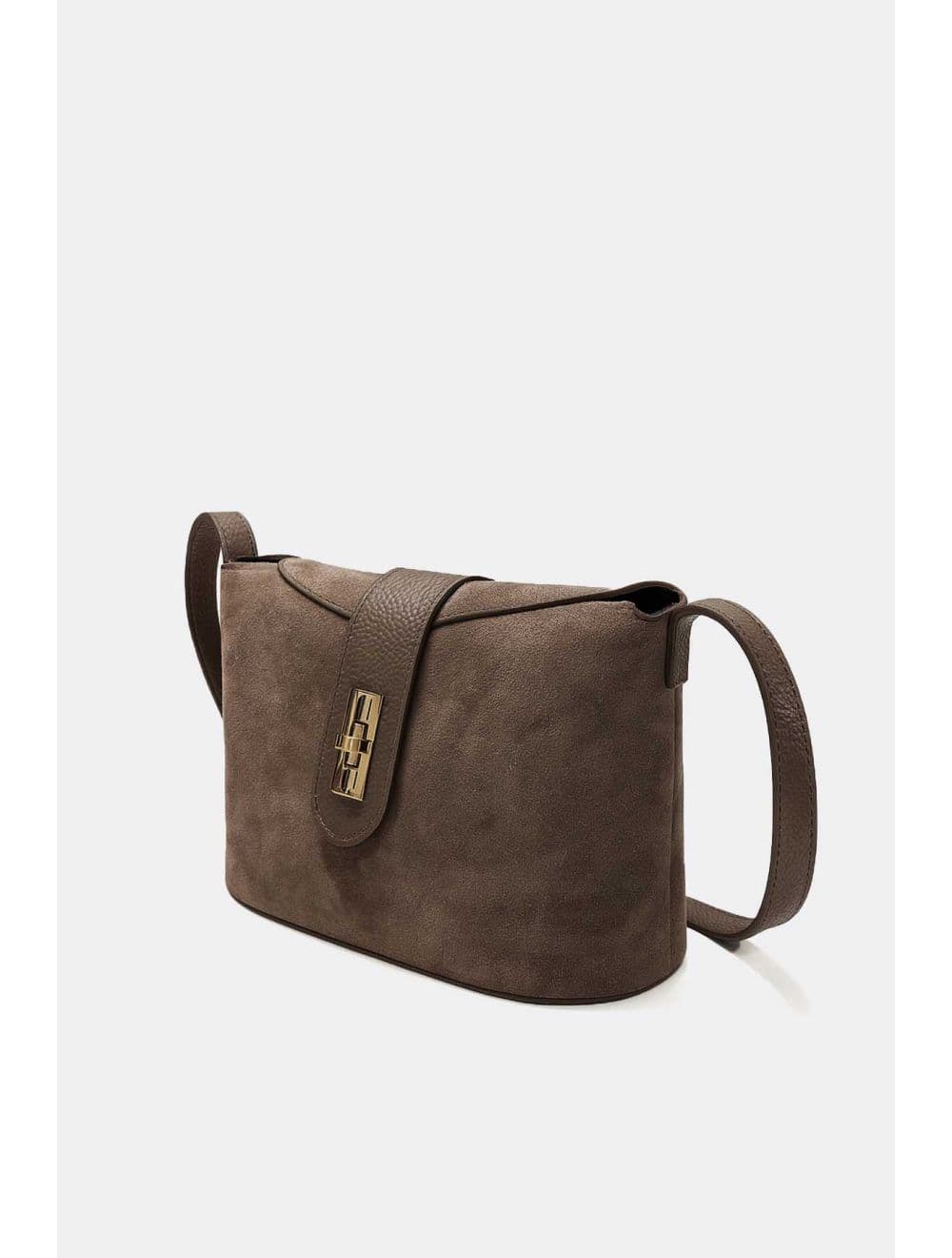Sac Bandoulière En Croûte Cuir Vachette Suède Et Grainée 4210 PRISCA SUÈDE-Taupe — vue 2