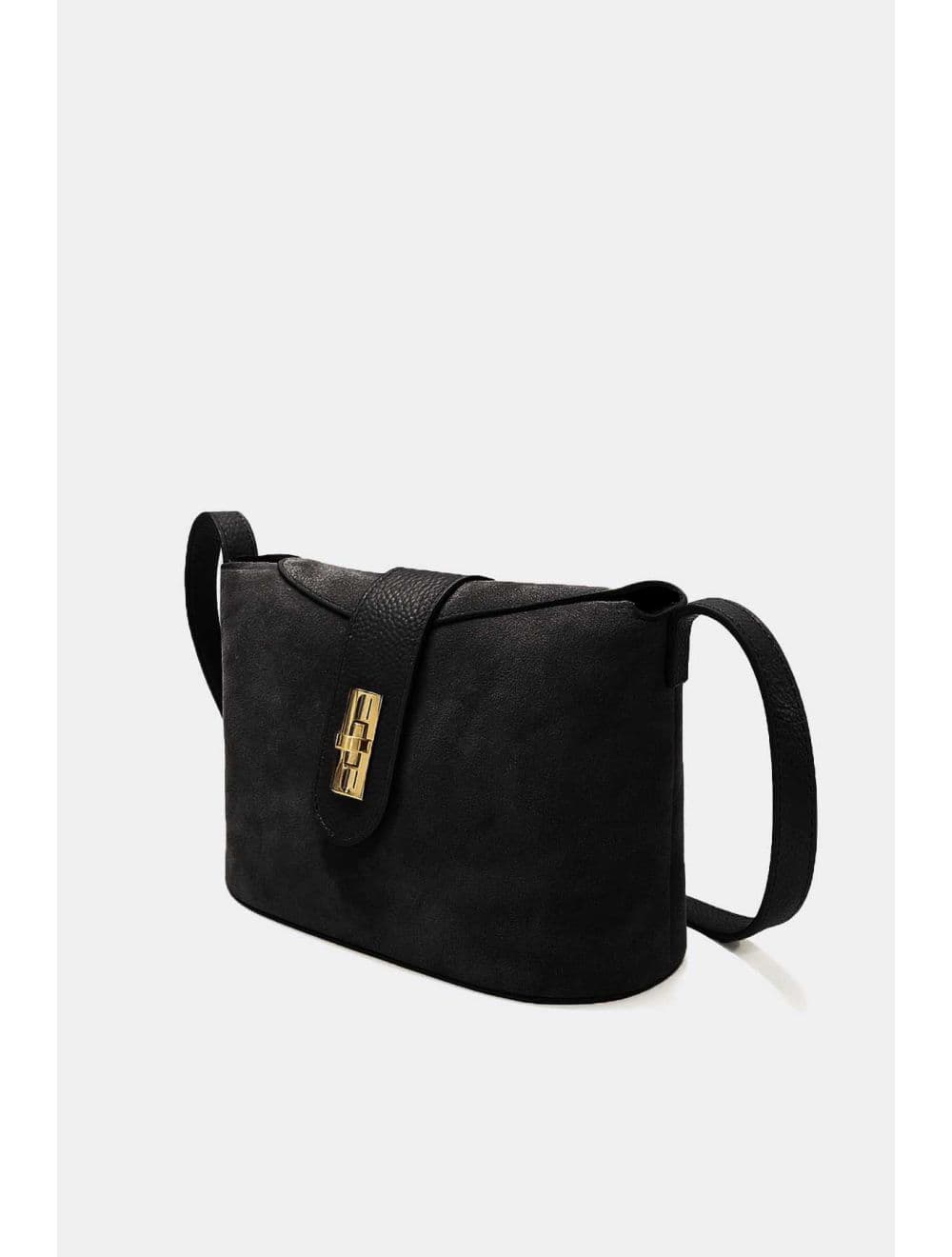 Sac Bandoulière En Croûte Cuir Vachette Suède Et Grainée 4210 PRISCA SUÈDE-Noir — vue 2