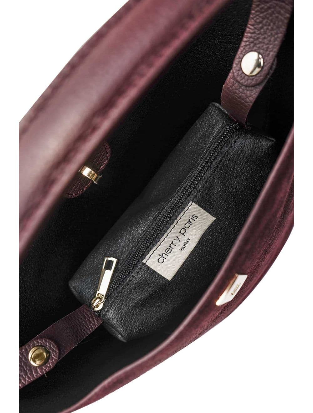 Sac Seau Porté Main et Bandoulière En Croûte Cuir Vachette Suède 4209 ALIMA SUÈDE-Bordeaux — vue 4